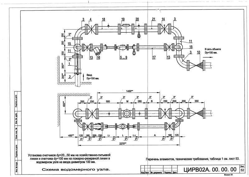 Схема узла учета холодной воды чертеж