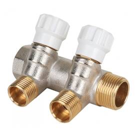 Коллектор латунный MVI 3/4"x1/2" 2 вых с регулирующими вентилями, фото 