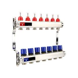 Группа коллекторная с расх. VARMEGA VM15107 ВР 1", под 130 насос, на 7 конт. 3/4" EK, нерж. сталь, фото 