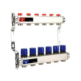 Группа коллекторная для отопления VARMEGA VM15506 ВР 1", на 6 контуров 3/4" EK, нерж. сталь, фото 