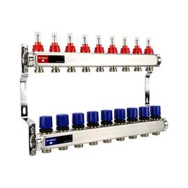 Группа коллекторная с расх. VARMEGA VM15109 ВР 1", под 130 насос, на 9 конт. 3/4" EK, нерж. сталь, фото 