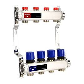 Группа коллекторная для отопления VARMEGA VM15504 ВР 1", на 4 контура 3/4" EK, нерж. сталь, фото 