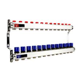 Группа коллекторная для отопления VARMEGA VM15513 ВР 1", на 13 контуров 3/4" EK, нерж. сталь, фото 