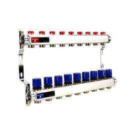 Группа коллекторная для отопления VARMEGA VM15509 ВР 1", на 9 контуров 3/4" EK, нерж. сталь, фото 
