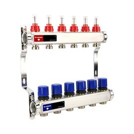 Группа коллекторная с расх. VARMEGA VM15106 ВР 1", под 130 насос, на 6 конт. 3/4" EK, нерж. сталь, фото 