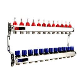 Группа коллекторная с расх. VARMEGA VM15112 ВР 1", под 130 насос, на 12 конт. 3/4" EK, нерж. сталь, фото 