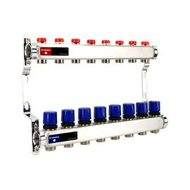 Группа коллекторная для отопления VARMEGA VM15508 ВР 1", на 8 контуров 3/4" EK, нерж. сталь, фото 