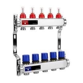 Группа коллекторная с расх. VARMEGA VM15105 ВР 1", под 130 насос, на 5 конт. 3/4" EK, нерж. сталь, фото 