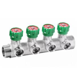 Коллектор VIEIR латунный с регулирующими вентилями 1"x3/4"- 4 вых. VR526-4, фото 