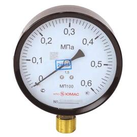 Манометр ЮМАС МП100 радиальный Дк100мм 0-1,0 МПа кл.1,5 G1/2", фото 