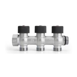 Коллектор с регулировочным клапаном латунный VARMEGA VMMM03, 3/4", на 3 выхода 3/4"ЕК, никель, фото 