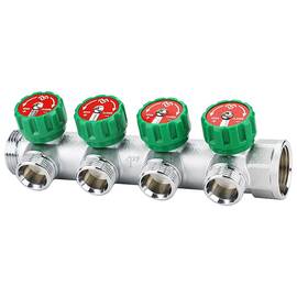 Коллектор регулирующий VARMEGA 1х3/4, 4 выхода, евроконус, никель, VMMM01-C06154, фото 