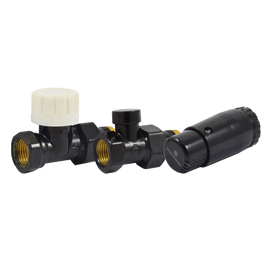 Комплект подключения прямой STANDARD MINI 1/2&amp;quot; (Ral 9005) с термоголовкой MINI DIAMANT М30х1,5, фото 
