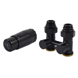 Комплект узла нижнего подкл прямой STANDARD 3/4&amp;quot; (Ral 9005) с термогол. М30х1,5, ниппеля 1/2&amp;quot;Х3/4&amp;quot;, фото 