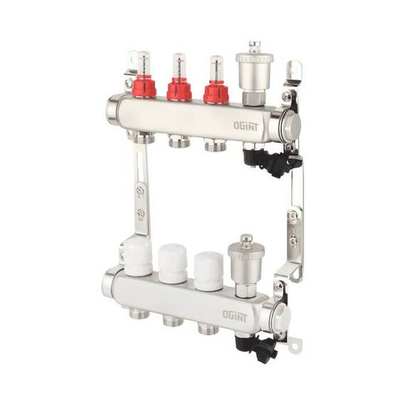 Группа коллект нерж расход 1&quot; м/м 4в 3/4&quot; ЕК н/р в/к Ogint 9505-03, фото , изображение 2