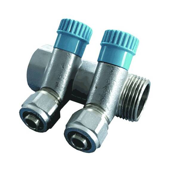 Коллектор лат клап рег син 3/4&quot; м/р 3в Дн16 обжим мп 35мм Aquasfera 7017-02, фото 