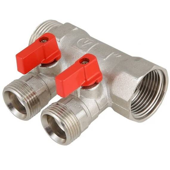 Коллектор VALTEC VTc.580.N.0502 с отсек. кранами НР 3/4"х1/2" 2 вых, фото 