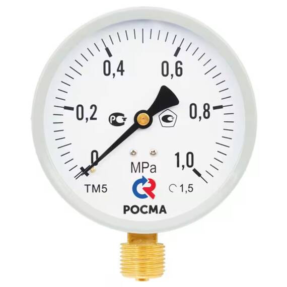 Манометр Росма ТМ-510Р.00 М2 (0-1,0 МПа) G1/2" 1.5 (снизу) корпус 100 мм 00000006819, фото 
