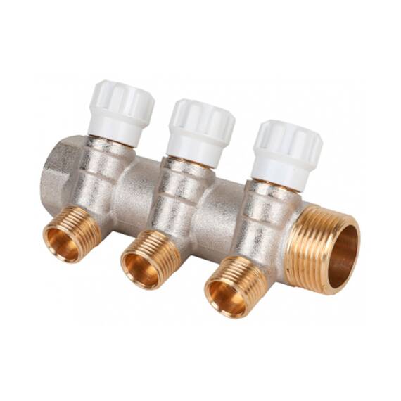 Коллектор латунный с регулирующими вентилями MVI 1"x1/2" 3 вых., фото 
