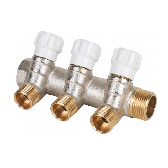 Коллектор латунный MVI 3/4"x1/2" 3 вых с регулирующими вентилями, фото 