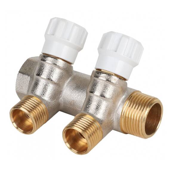 Коллектор латунный MVI 3/4"x1/2" 2 вых с регулирующими вентилями, фото 