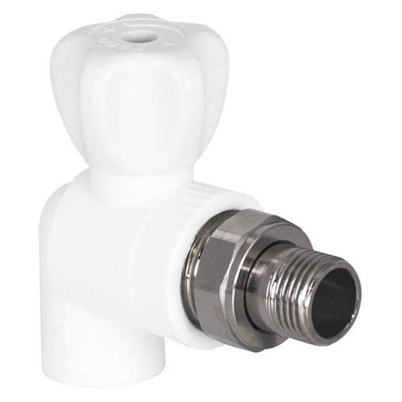Кран шаровой TEBO бел. PP-R для радиатора 20х1/2" угловой (10/60), арт. 030060211, фото 