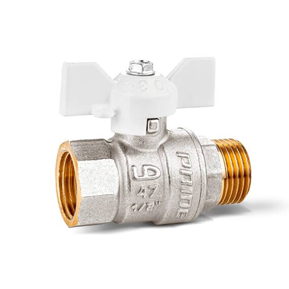 Кран шаровой латунный LD Pride 47.25.B-Н.Б (White) Ду 25 Ру 40 вн-нр, (бабочка), фото 