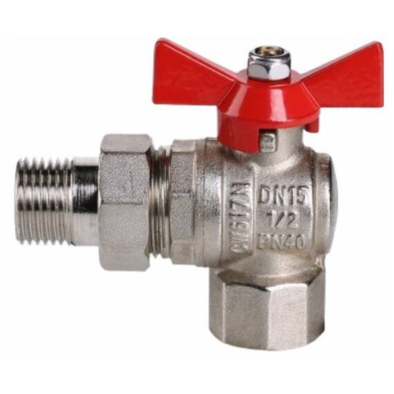 Кран шар. Valtec VT.228.N.06 BASE ВН 1" с американкой бабочка угловой, фото , изображение 4