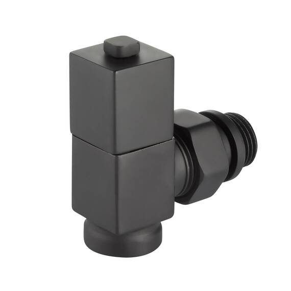 Набор дизайн-вентилей Royal Thermo CUBE, угловой (черный) 1/2", фото , изображение 4