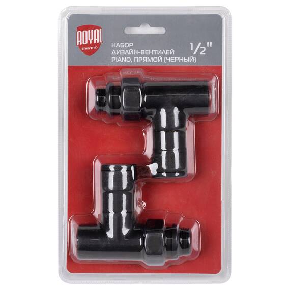 Набор дизайн-вентилей Royal Thermo PIANO, прямой (черный) 1/2", фото , изображение 5