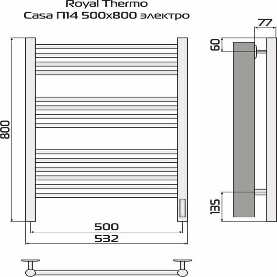 Полотенцесушитель Royal Thermo Casa П14 500х800 электро (встроен. диммер) черный, фото , изображение 4