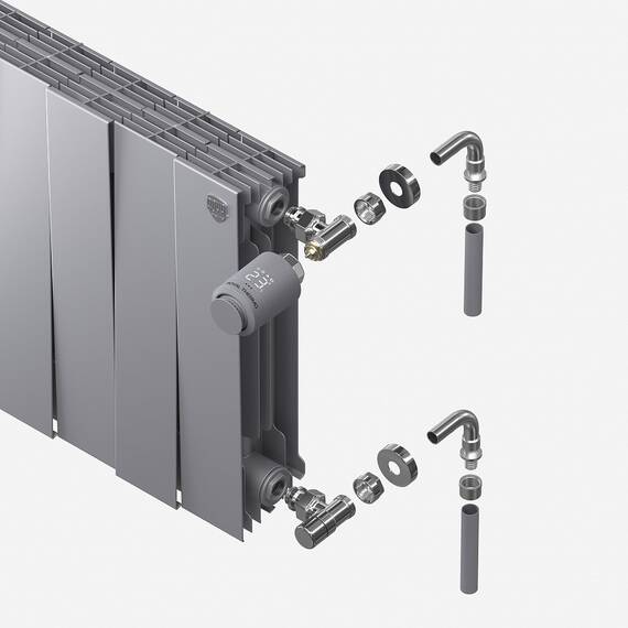 Набор термостатический для радиатора угловой Royal Thermo Design Pro 15 мм М30х1,5 (Хром), фото , изображение 3