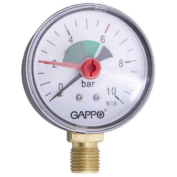 Манометр Gappo радиальный с указателем предела 1/4" x 10 бар, фото , изображение 2