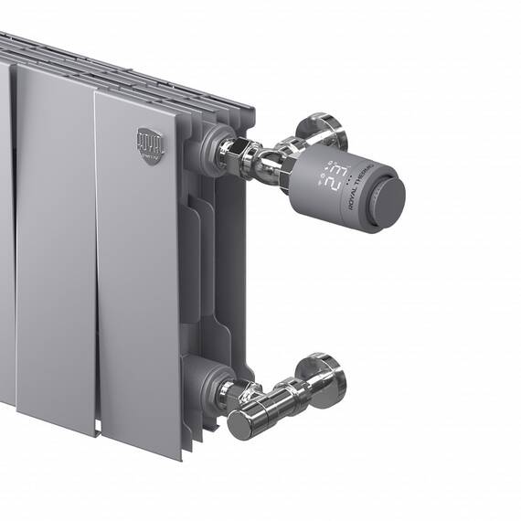 Набор термостатический для радиатора осевой Royal Thermo Design Pro 15 мм М30х1,5 (Хром), фото , изображение 2