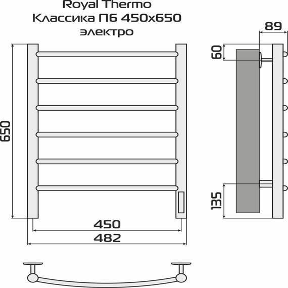 Полотенцесушитель Royal Thermo Classic black П6 450х650 электро (new встроен. диммер), фото , изображение 9