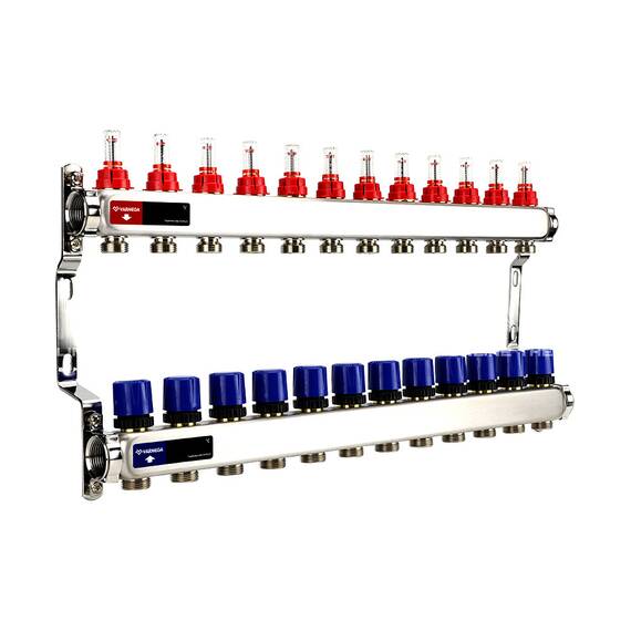 Группа коллекторная с расх. VARMEGA VM15112 ВР 1", под 130 насос, на 12 конт. 3/4" EK, нерж. сталь, фото 