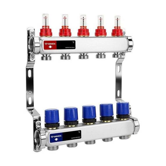 Группа коллекторная с расх. VARMEGA VM15105 ВР 1", под 130 насос, на 5 конт. 3/4" EK, нерж. сталь, фото 