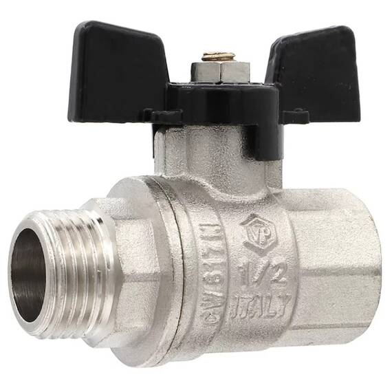 Кран VIEIR шаровый 3/4" ВВ, бабочка, никель, черный (96/12) VP220-02, фото 