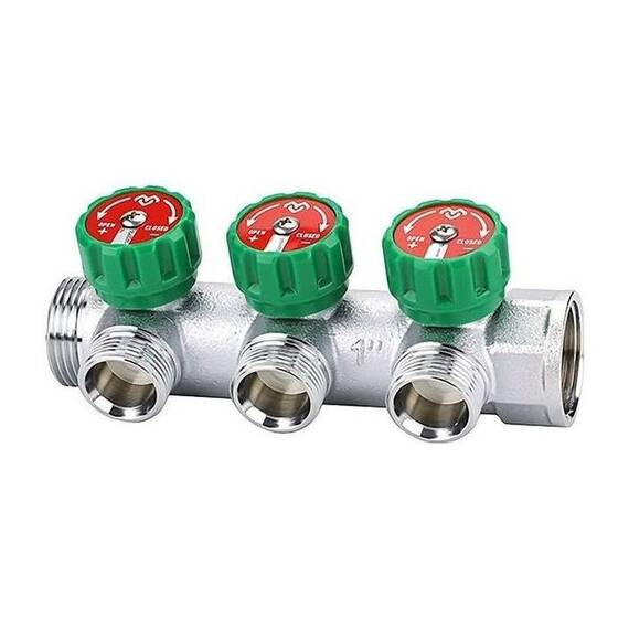 Коллектор регулирующий VARMEGA VM14633, 1", на 3 выхода 3/4"ЕК, хромированный, фото 