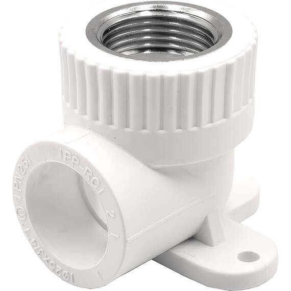 Угольник THERMOLIGHT комбинированный PP-R ВР с креплением 25х3/4" белый (10/80), фото 