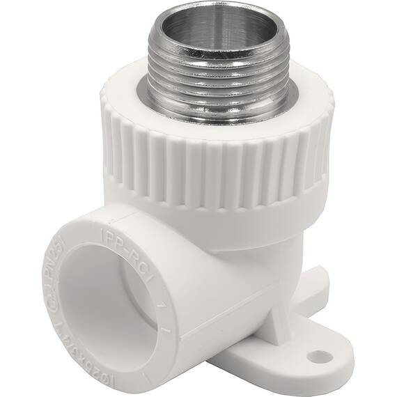 Угольник THERMOLIGHT комбинированный PP-R НР с креплением 25х3/4" белый (10/80), фото 
