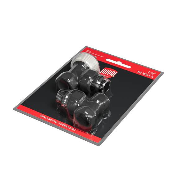 Набор термостатический угловой Royal Thermo Design 1/2"М30х1,5 (Черный), фото , изображение 7