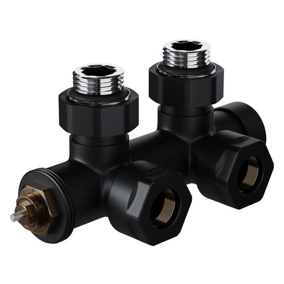 Узел нижнего подключения термостатический угловой Royal Thermo Design Pro 15мм М30х1,5 (Черный), фото , изображение 3