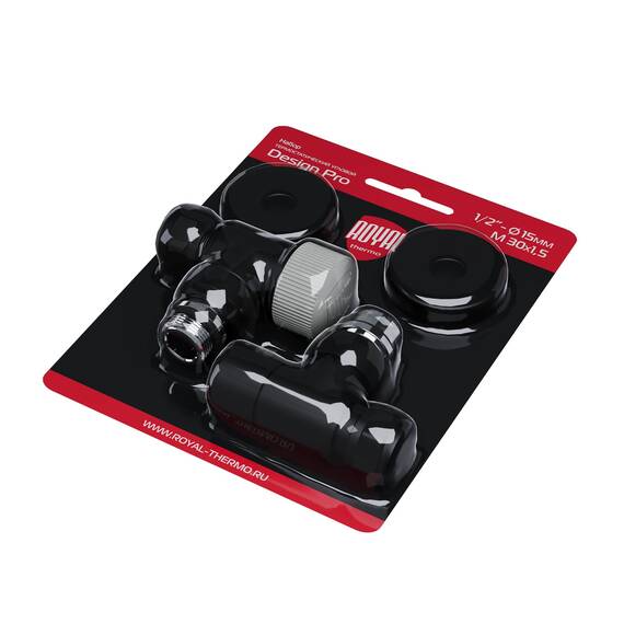 Набор термостатический угловой Royal Thermo Design Pro 15мм М30х1,5 (Черный), фото , изображение 8