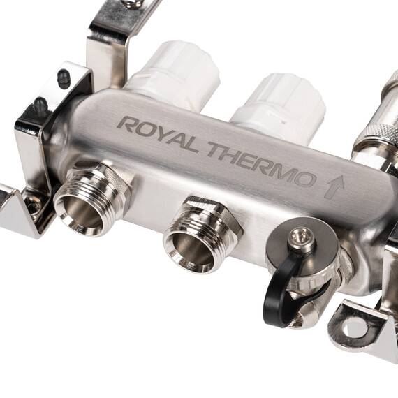 Коллектор Royal Thermo нерж. в сборе с расходомерами 1" ВР-3/4" НР с автомат. воздухоотвод-ми 2 вых., фото , изображение 7
