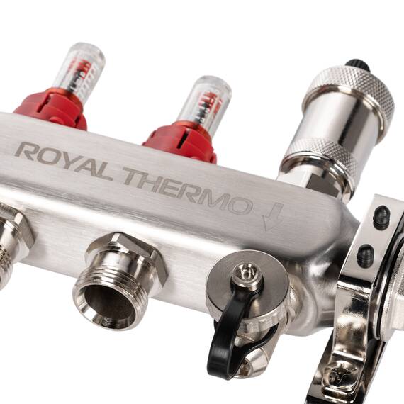 Коллектор Royal Thermo нерж. в сборе с расходомерами 1" ВР-3/4" НР с автомат. воздухоотвод-ми 3 вых., фото , изображение 6