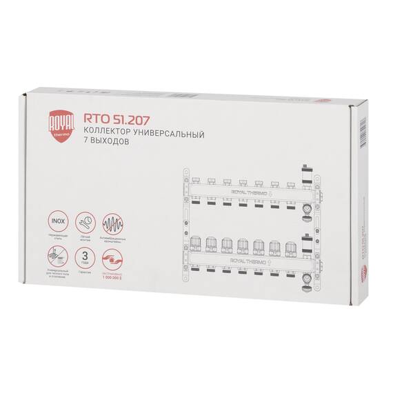 Коллектор Royal Thermo нерж. в сборе универсальный 1" ВР-3/4" НР с автомат. воздухоотвод-ми 7 вых., фото , изображение 9