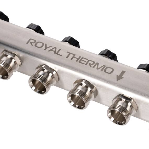 Коллектор Royal Thermo нерж. в сборе универсальный 1" ВР-3/4" НР с автомат. воздухоотвод-ми 6 вых., фото , изображение 6