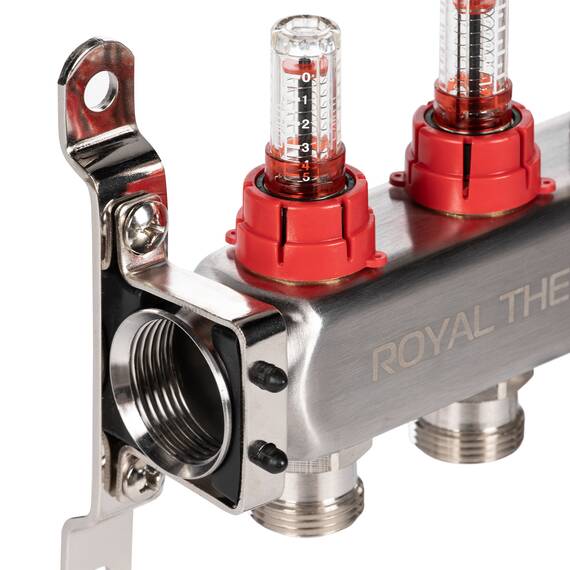 Коллектор Royal Thermo нерж. в сборе с расходомерами 1" ВР-3/4" НР с автомат. воздухоотвод-ми 3 вых., фото , изображение 3