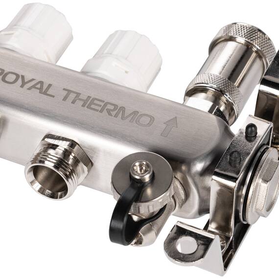 Коллектор Royal Thermo нерж. в сборе с расходомерами 1" ВР-3/4" НР с автомат. воздухоотвод-ми 3 вых., фото , изображение 7